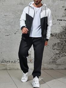 Manfinity Homme 男士加兩色抽繩連帽衫和運動褲 - 彩色 - 查看 7