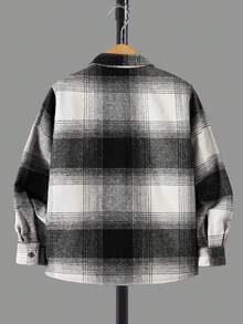 RueChic Tween Boy Plaid Print Pocket Patched Shirt Without Tee - Black - View 2