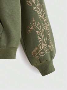 ROMWE Hippie Sun & Leaf Graphic Zip Up Drawstring Thermal Lined Hoodie, School,Long Sleeve Tops Graduation,Back To School Outfits,Graduation,Teacher Outfits For Women,Back To School - Green - View 4