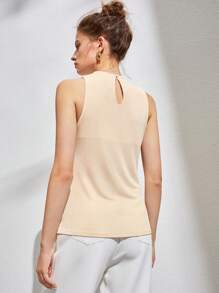 Cowl Neck Drawstring Ruched Tank Top - Beige - View 2
