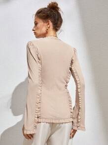 SHEIN Unity Frill Trim Knot Front Split Sleeve Frill Trim Top - Apricot - View 2