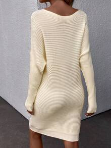 SHEIN LUNE Batwing Sleeve Sweater Dress Without Belt - Khaki - View 2