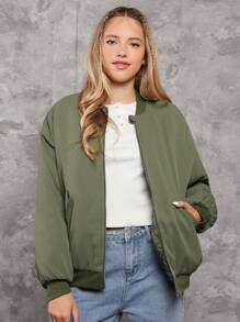 Teenager Mädchen Bomberjacke mit Reißverschluss, Drop Shoulder