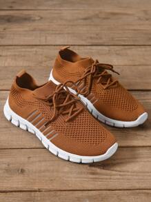 女士針織透氣綁帶極簡風格運動鞋 - 摩卡棕 - 查看 7