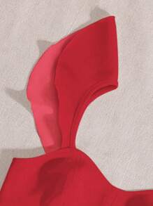 SHEIN Holidaya 荷葉邊十字交叉後綁帶短款上衣 - 紅色 - 查看 5