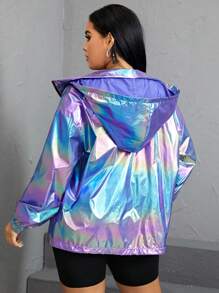 SHEIN EZwear Áo khoác trùm đầu hở vai Holographic Plus cho mùa thu/đông - Nhiều màu - Xem 2