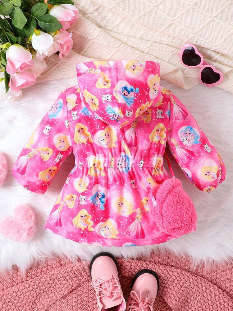 Baby Girl Figure Graphic Hooded Coat With Bag