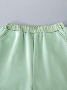 SHEIN 女大童毛茸邊袋鼠口袋連帽衫和運動褲 - 綠色 - 查看 4