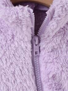 SHEIN Chica preadolescente Cazadora teddy con cremallera de hombros caídos - Morado Violeta - Ver 3