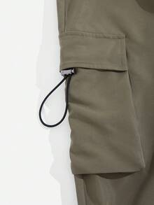SHEIN EZwear Quần Plus Size Túi Dây kéo màu trơn Giải trí - xanh quân đội - Xem 9