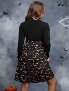 SHEIN 孕婦萬聖印花繫腰帶洋裝 - 黑色 - 查看 2