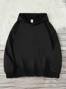 Tween Girl Butterfly & Slogan Graphic Drawstring Sweatshirt - Black - View 2