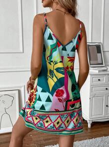 EMERY ROSE Vestido de tirantes geométrico & floral con estampado de retazo
