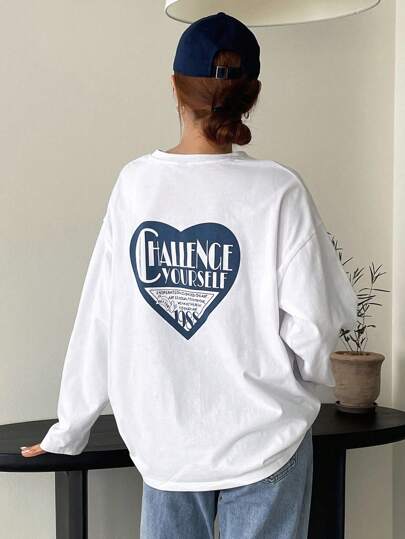 DAZY Slogan Graphic Drop Shoulder Tee CHALLENCE YOURSELF INSPIRATIONIS BASED ON ART ART IS EQUAL TO EVERYONE BETTER WE HAVE THE RIGHT TO ENJOY ART 1988