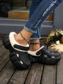 2023 Autumn New Style Women's Breathable Closed Toe Hollow Sandals With Thick Bottom, Slippers With Increased Wedge Heels, Non-Slip And Warm Slippers - Black - View 3