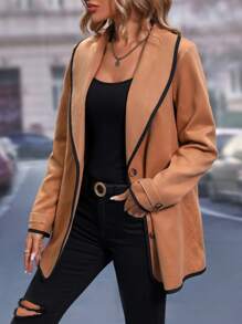 SHEIN LUNE Contrast Binding Shawl Collar Overcoat
