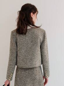 Flap Detail Button Placket Tweed Overcoat - Multicolor - View 3