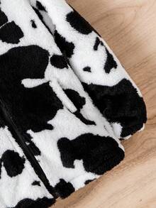 男大童奶牛圖案落肩袖連帽絨毛外套不帶T恤 - 黑與白 - 查看 4