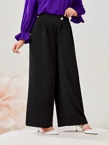 Modelyn Plus Enfärgat Byxor med Vida Ben - Svart - Visa 5
