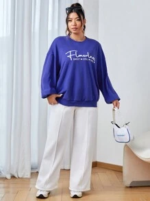 SHEIN EZwear Plus Slogan Graphic Drop Shoulder Sweatshirt