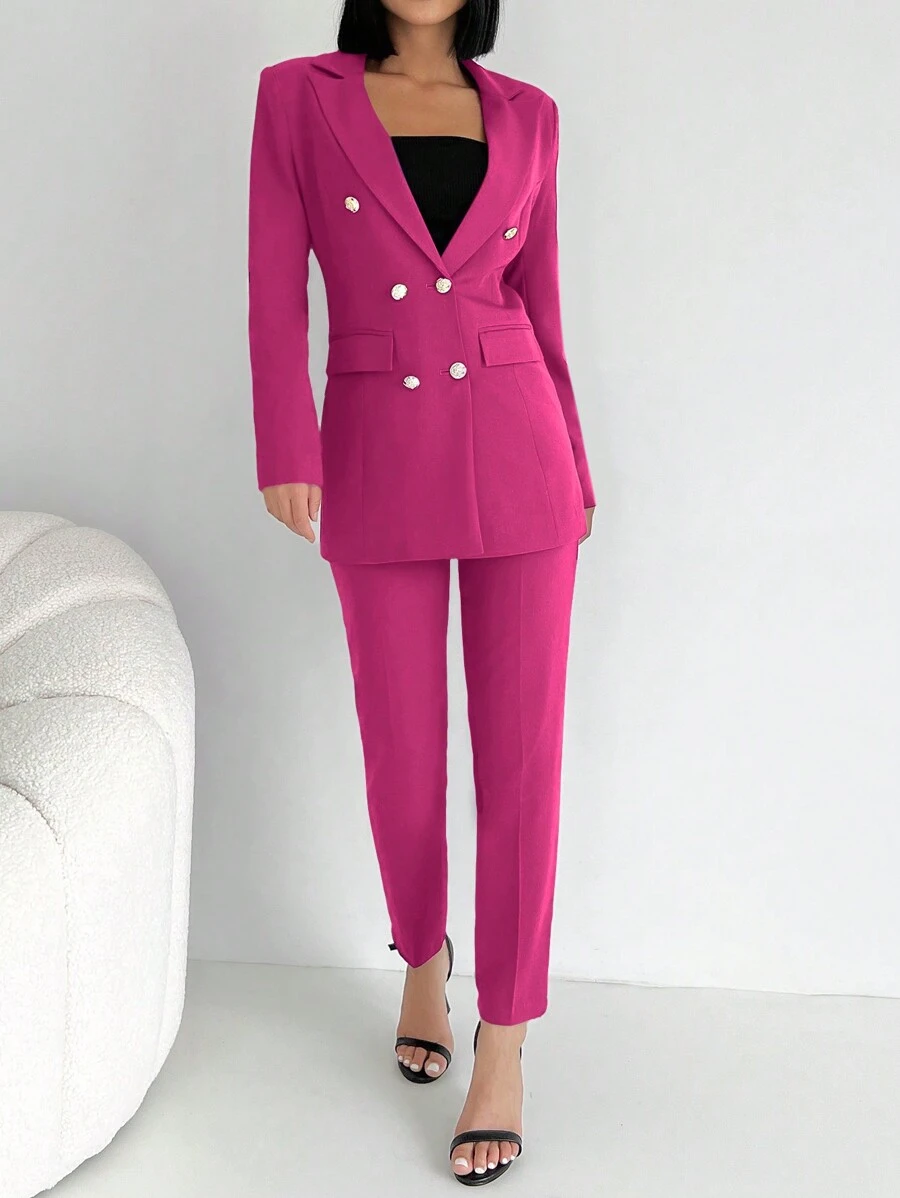 RueChic Double Breasted Blazer & Pants - Pink - View 1