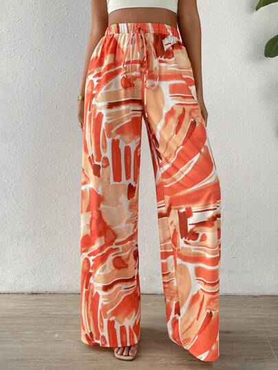 SHEIN Holidaya 滿版印花闊腿褲