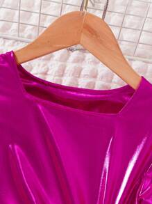 SHEIN 女大童正面扭褶金屬色洋裝 - 玫瑰紅 - 查看 5