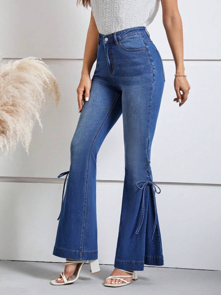 Lace Up Side Flare Leg Jeans