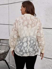 SHEIN Clasi Hơn Dệt hoa Nút phía trước Áo sơ mi - Màu be - Xem 2