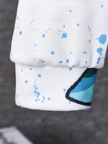 男大童字母和恐龍印花連帽衫和運動褲 - 白色 - 查看 3