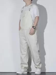 Manfinity Homme Men Plus Flap Pocket Denim Overalls Without Tee - Apricot - View 5