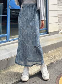 DAZY 高腰斜口袋後背開衩半身裙 - 藍色 - 查看 6