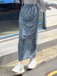 DAZY 高腰斜口袋後背開衩半身裙 - 藍色 - 查看 5