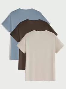 Manfinity BRENVOR Men 3pcs Solid Round Neck Plain Short Sleeve Tee, For Going Out, For Friends