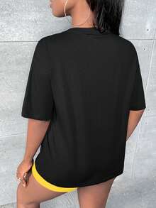 Slaydiva 汽車和字母圖案落肩T恤&騎行褲