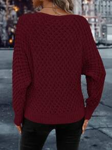 SHEIN LUNE 素色蝙蝠袖套頭毛衣 - 酒紅色 - 查看 2