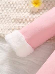 SHEIN Chica Joven en contraste cuello de borreguito Abrigo & Sombrero - Rosa - Ver 5