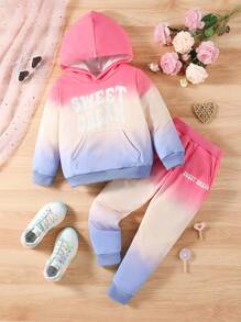SHEIN 女小童字母圖案漸層連帽衫和運動褲 - 彩色 - 查看 1