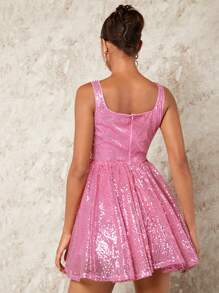 SHEIN BAE 聖誕方領亮片喇叭下擺洋裝 - 金色 - 查看 6