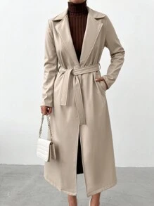 EURMUSE Women's Solid Color Trench Coat, Fashionable For Commuting In Autumn - Beige - View 4