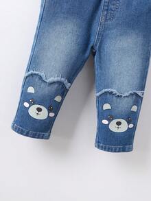 中性寶寶休閒可愛角色圖形淺色寬鬆牛仔褲