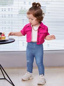 SHEIN Bebé niña Leggings efecto denim con estampado de cintura elástica