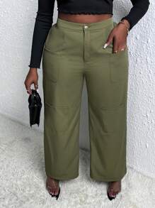 Slaydiva Quần ống rộng có túi Plus Patch - xanh quân đội - Xem 1