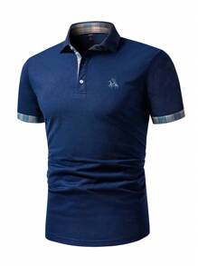 Manfinity Homme Men Horse Print Contrast Trim Polo Shirt - Blue - View 6