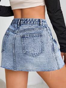 SHEIN EZwear 褶皺牛仔半身裙 - 中等水洗藍 - 查看 2