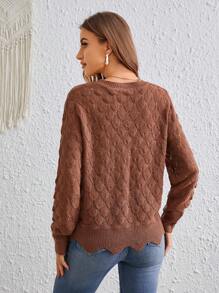 SHEIN VCAY Pointelle Knit Drop Shoulder Sweater - Redwood - View 2