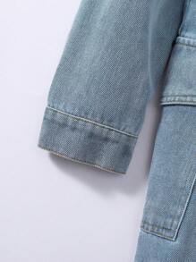 Tween Girl Flap Detail Button Front Denim Dress - Light Wash - View 4