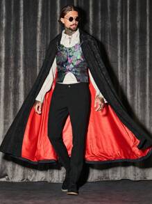 GENTILAND Men Floral Jacquard Chain Detail Cape - Black - View 1