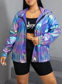 SHEIN EZwear Áo khoác trùm đầu hở vai Holographic Plus cho mùa thu/đông - Nhiều màu - Xem 5