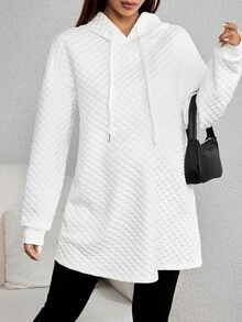 SHEIN 孕妇落肩抽绳卫衣 - 白色 - 查看 5